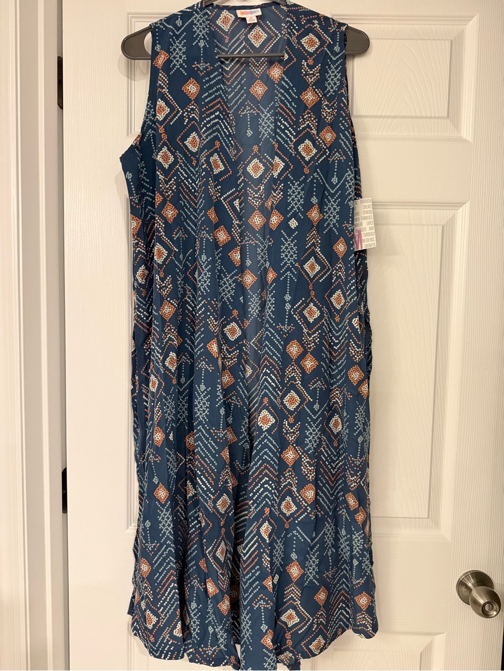 Lularoe Joy Vest/sleeveless cover up - Blue Geometric Print